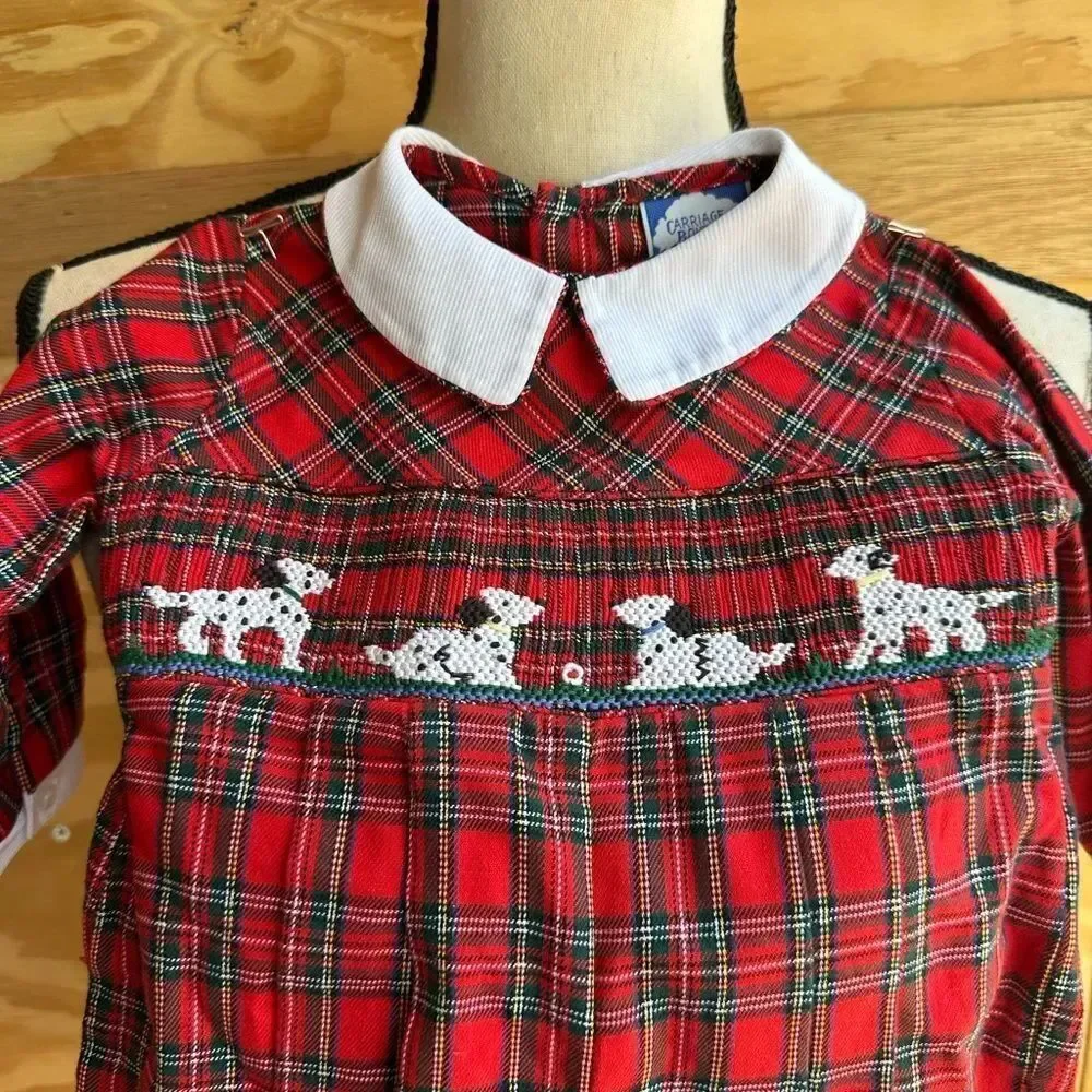 NWT Carriage Boutique Red Plaid Baby Romper with White Collar